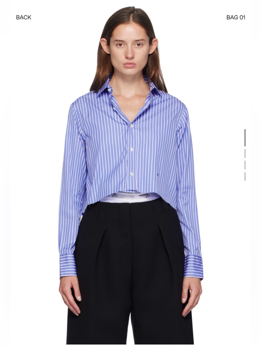 HOMMEGIRLS blue & white cropped shirt